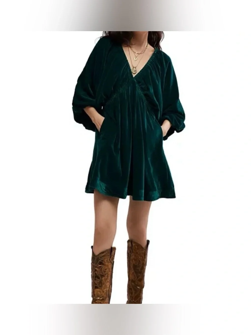 Free People Portia Velvet Mini Dress Emerald Green